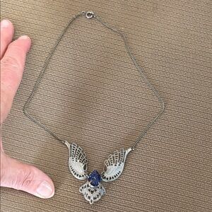 Vintage Silver Necklace with Blue Stone